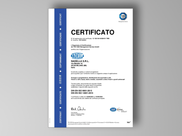 NADELLA Certificazione ISO:9001 NADELLA Certificazione ISO:9001