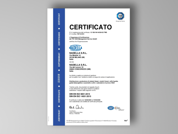 NADELLA Certificazione ISO:14001 NADELLA Certificazione ISO:14001